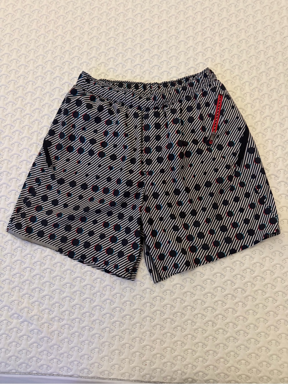 RARE! Lululemon Medium Surge 7” Shorts - Black, White & Red Dot
